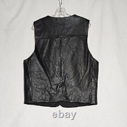 Harley Davidson Mens Vest Large Black Leather Skin Rider Bar Shield Snap Vintage