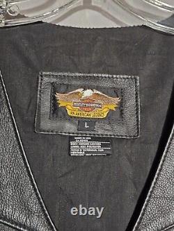 Harley Davidson Mens Vest Large Black Leather Skin Rider Bar Shield Snap Vintage