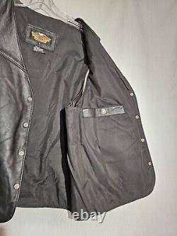 Harley Davidson Mens Vest Large Black Leather Skin Rider Bar Shield Snap Vintage