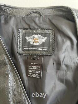 Harley Davidson Mens Vest XL Black Leather Pathway Orange Snap Bar Shield Soft