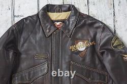 Harley Davidson Mens Vintage Distressed Brown Leather Bomber Jacket Bar&Shield L