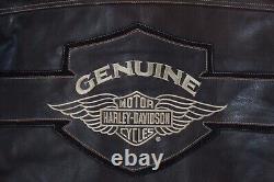 Harley Davidson Mens Vintage Distressed Brown Leather Bomber Jacket Bar&Shield L