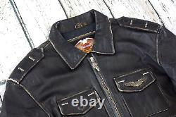 Harley Davidson Mens Vintage Winged Bar&Shield Distressed Black Leather Jacket M