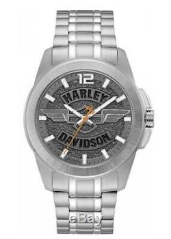 Harley Davidson Mens Wing Bar & Shield Stainless Steel Watch Slate Gray 76A157