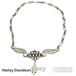 Harley Davidson Mod 925 Sterling Large Crystal Bar & Shield Motorcycle Necklace