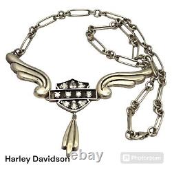 Harley Davidson Mod 925 Sterling Large Crystal Bar & Shield Motorcycle Necklace