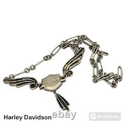 Harley Davidson Mod 925 Sterling Large Crystal Bar & Shield Motorcycle Necklace