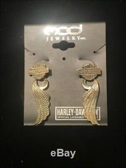 Harley Davidson Mod Sterling Silver Bar & Shield Wing Earrings