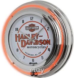 Harley-Davidson Motorcycle Double Neon Bar & Shield Clock, Orange Silver
