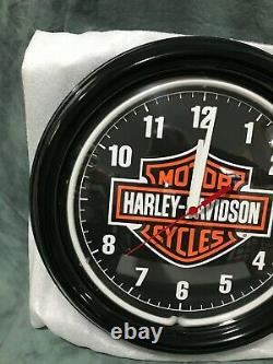 Harley Davidson Motorcycle HD Bar & Shield Neon Orange Wall Clock