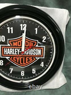 Harley Davidson Motorcycle HD Bar & Shield Neon Orange Wall Clock
