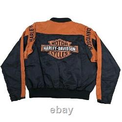 Harley Davidson Motorcycle Racing Jacket Bar Shield Large Black Orange NWOT