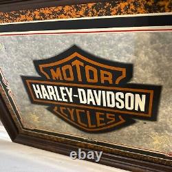 Harley Davidson Motorcycles Wall Mirror Bar Shield Wood Framed 19x15 Vintage