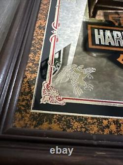 Harley Davidson Motorcycles Wall Mirror Bar Shield Wood Framed 19x15 Vintage