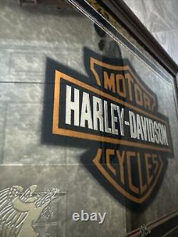 Harley Davidson Motorcycles Wall Mirror Bar Shield Wood Framed 19x15 Vintage