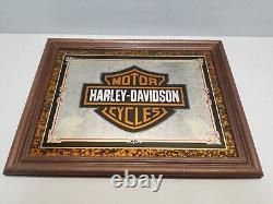 Harley Davidson Motorcycles Wall Sign Bar Mirror Shield Wood 19x15 Vintage