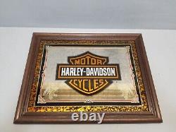 Harley Davidson Motorcycles Wall Sign Bar Mirror Shield Wood 19x15 Vintage