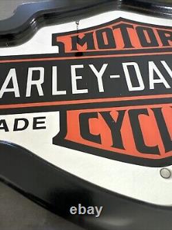 Harley Davidson Motorcycles Wall Sign Bar Mirror Shield Wood 22x14 Vintage