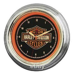 Harley-Davidson Orange and Black Bar & Shield LED Wall Clock HDL-16633