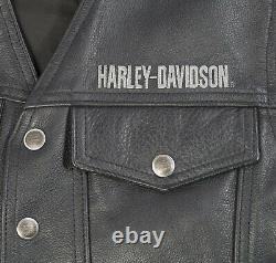 Harley Davidson Piston Bar Shield Snap USA Leather Riding Vest Size L
