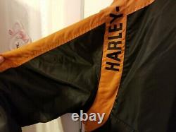 Harley Davidson Racing Bomber Jacket Nylon Black Orange Bar Shield Size 4XL