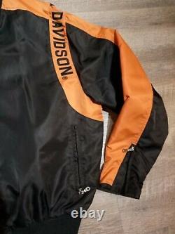 Harley Davidson Racing Jacket Nylon Black Orange Bar Shield Windbreaker SZ XL