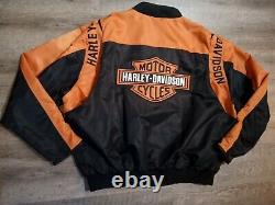 Harley Davidson Racing Jacket Nylon Black Orange Bar Shield Windbreaker SZ XL