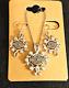 Harley-davidson Rhinestone Filigree Bar & Shield Drop Necklace & Earring Set