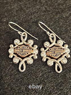 Harley-Davidson Rhinestone Filigree Bar & Shield Drop Necklace & Earring Set