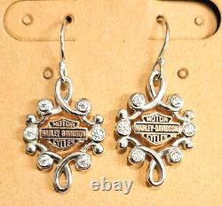 Harley-Davidson Rhinestone Filigree Bar & Shield Drop Necklace & Earring Set