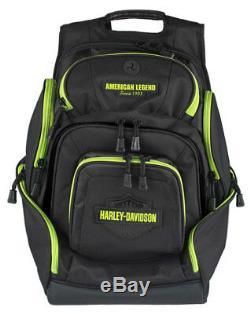 Harley-Davidson Sculpted Bar & Shield Lime Deluxe Backpack, Black BP2000S-LIMBLK