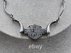 Harley Davidson Shield Logo Sterling Silver Bar Link Necklace 16 Vintage
