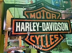 Harley Davidson Shield Metal Sign With Hanger Dbl Sided Bar Man Cave Hot Rod