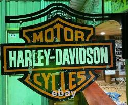 Harley Davidson Shield Metal Sign With Hanger Dbl Sided Bar Man Cave Hot Rod