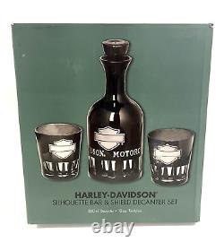 Harley-Davidson Silhouette Bar & Shield Decanter Set, NIB