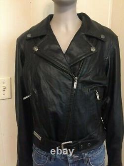 Harley Davidson Small Women's Black Leather Jacket Bar & Shield Rare METAL cool