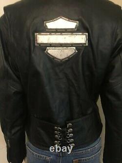 Harley Davidson Small Women's Black Leather Jacket Bar & Shield Rare METAL cool