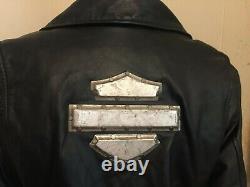 Harley Davidson Small Women's Black Leather Jacket Bar & Shield Rare METAL cool