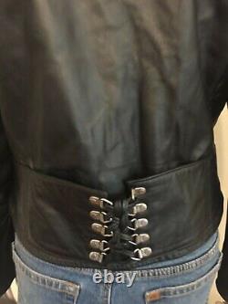 Harley Davidson Small Women's Black Leather Jacket Bar & Shield Rare METAL cool