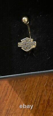 Harley Davidson Stamper Belly Ring Solid 10K Yellow Gold Bar And Shield