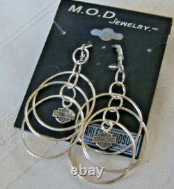 Harley-Davidson Sterling Silver MOD 925 Dangle Bar & Shield Multi Hoop Earrings