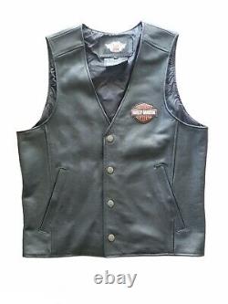 Harley Davidson Stock Leather Vest With Bar Shield Embroidery Mens Large