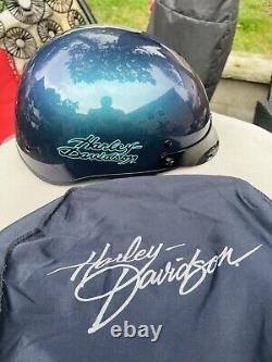 Harley Davidson Teal Photochromic Bar & Shield Half Helmet Size XS RARE FIND