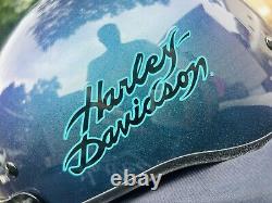 Harley Davidson Teal Photochromic Bar & Shield Half Helmet Size XS RARE FIND