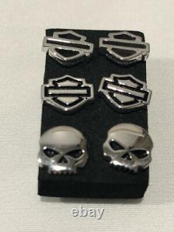 Harley-Davidson Unisex Bar & Shield, Skull Stud Earrings 3 Pairs 122 / HDS0005