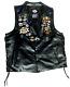 Harley Davidson Vest Mens Black Leather 2xl Orange Snap Bar Shield, Various Pins