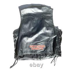 Harley Davidson VEST mens black leather 2XL orange snap bar shield, various pins