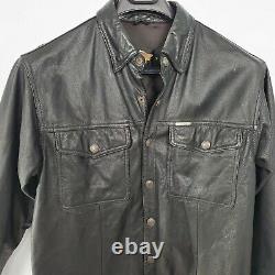 Harley-Davidson Vintage Black Leather Shirt Jacket Bar Shield Snap Front Mens M