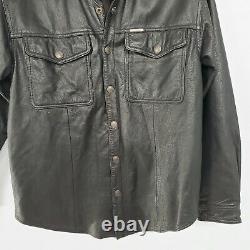 Harley-Davidson Vintage Black Leather Shirt Jacket Bar Shield Snap Front Mens M