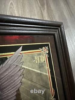 Harley Davidson Wall Mirror Bar Shield Eagle Carved Wood Framed 19x15 Vintage